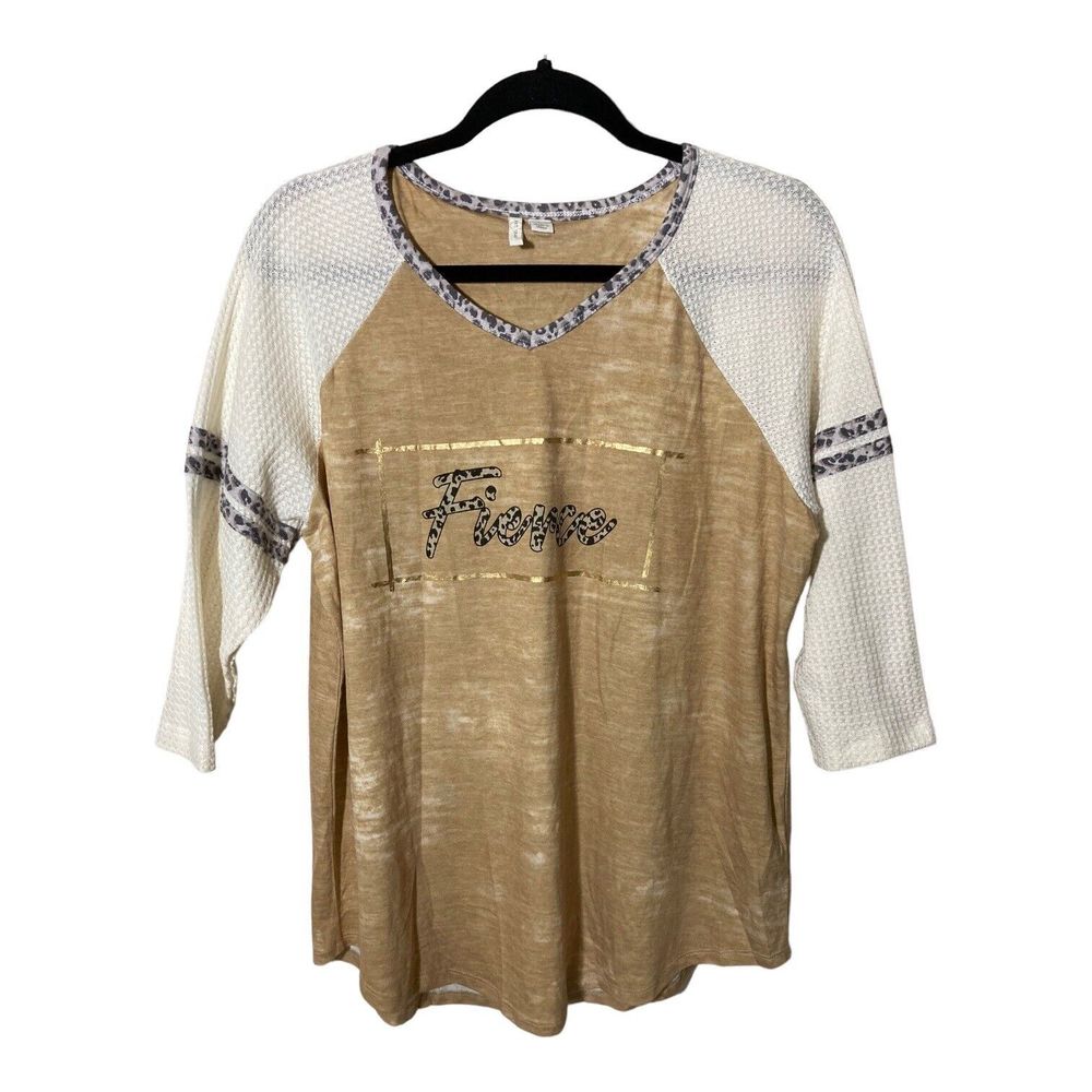 C Est. 1946 Woman's Pull Over "Fierce" Top Womens Large Brown/Leopard Print